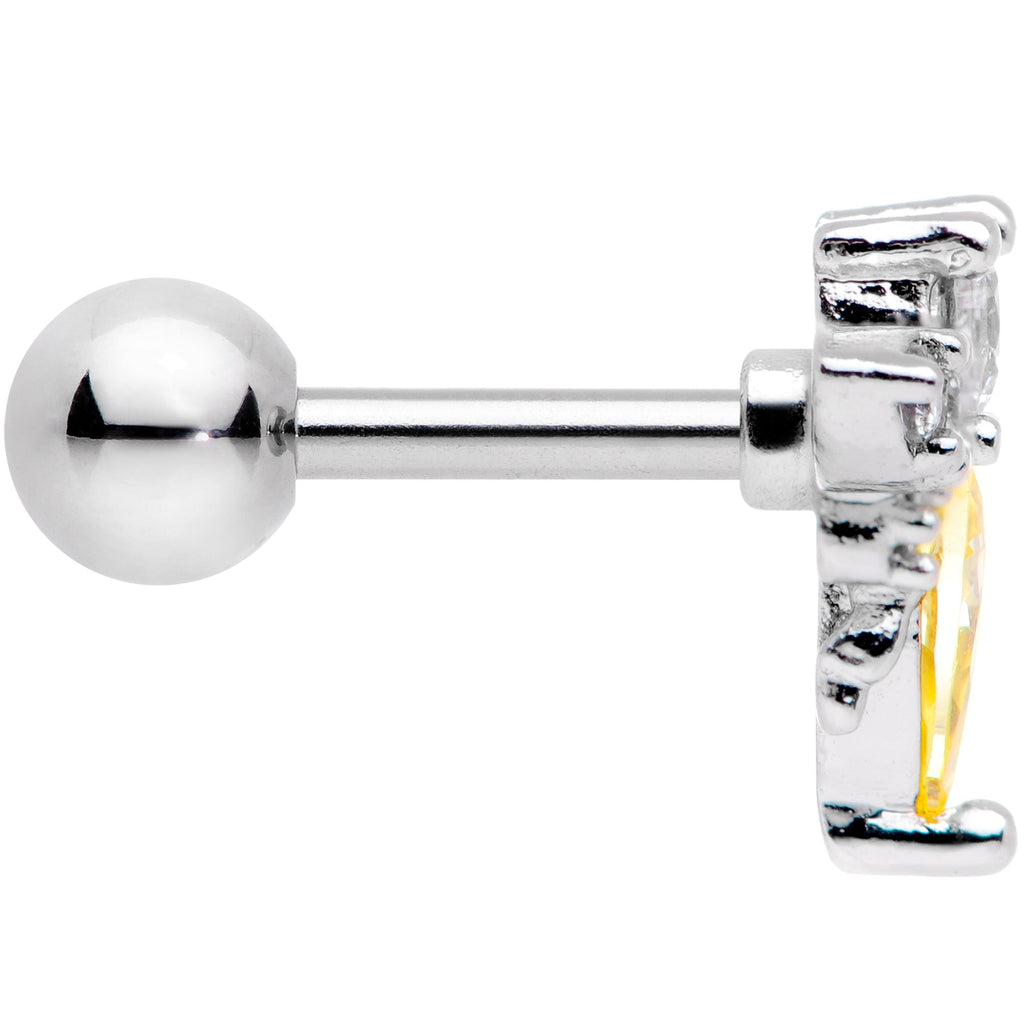 16G 1/4 Clear Yellow CZ Gem Bee Cartilage Tragus Earring