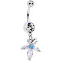 Clear Blue CZ Gem Flower Dangle Belly Ring