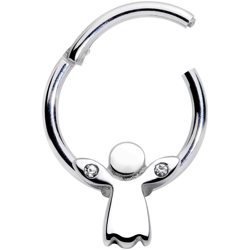 16G 3/8 Clear Gem Tiny Angel Hinged Segment Ring