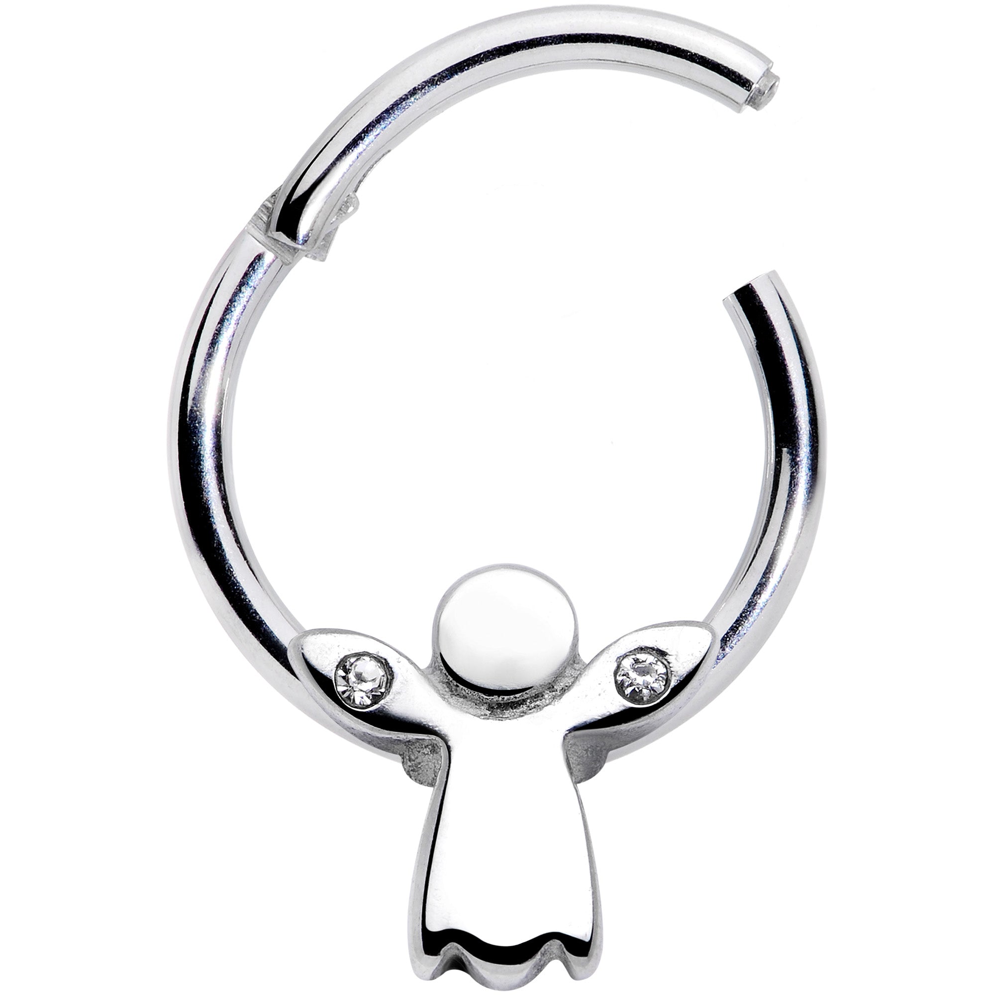 16G 3/8 Clear Gem Tiny Angel Hinged Segment Ring