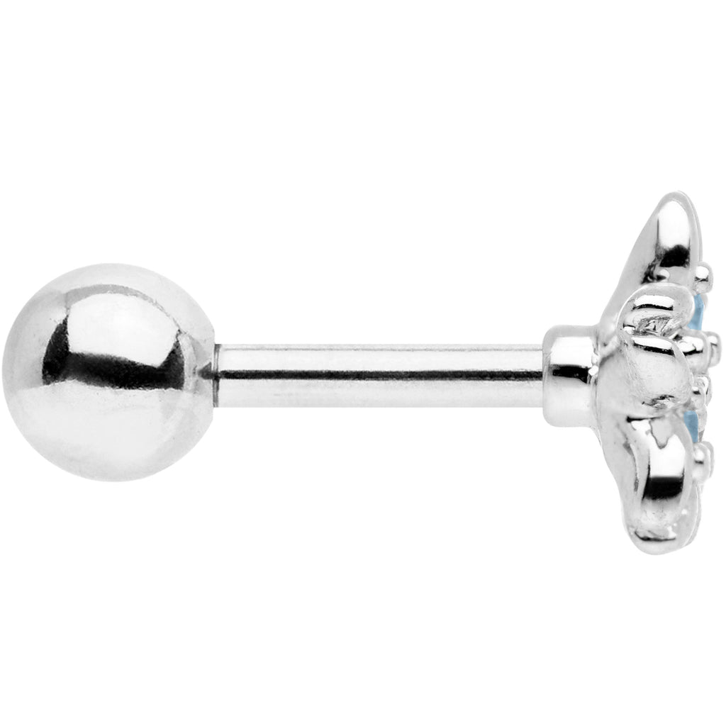 16G 1/4 Aqua Gem Center Flower Cartilage Tragus Earring