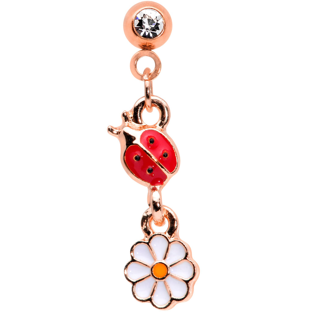 16G 1/4 Clear Gem Rose Gold Tone Ladybug Dangle Cartilage Tragus