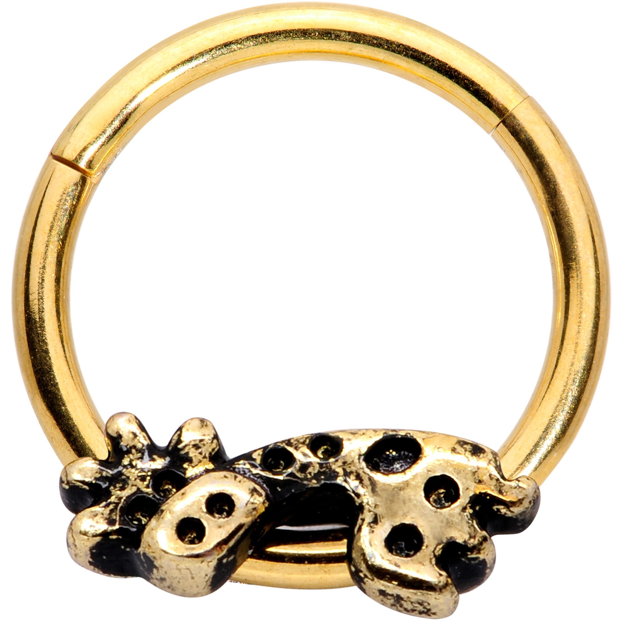 16G 3/8  Gold Tone Happy Giraffe Hinged Segment Ring