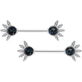 14G 9/16 Clear Gem Blue Faux Druzy Crest Barbell Nipple Ring Set