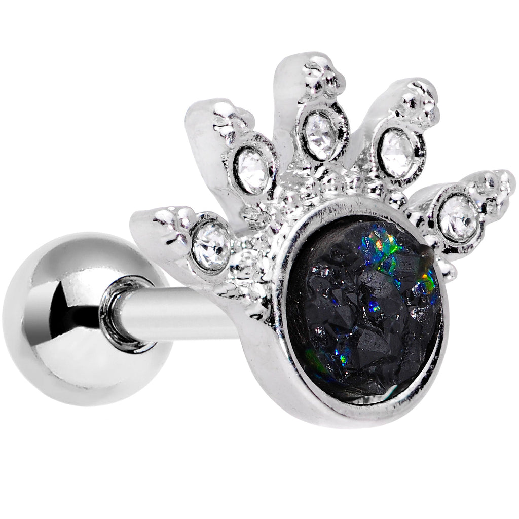 16G 1/4 Blue Faux Druzy Clear Gem Crest Cartilage Tragus Earring