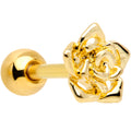 16G 1/4 Gold Tone Openwork Rose Flower Cartilage Tragus Earring