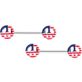 14G 9/16 USA American Flag Peace Sign Barbell Nipple Ring Set