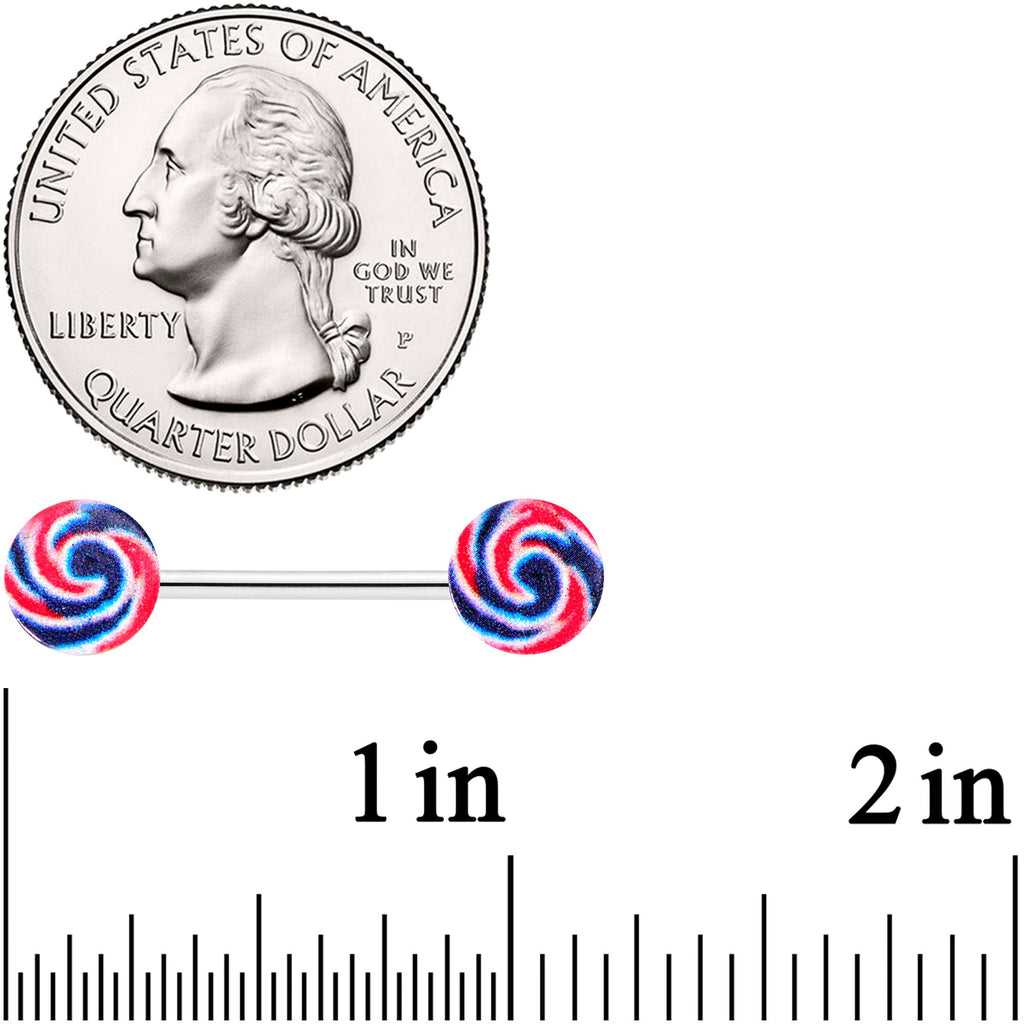 14G 9/16 Red Blue Candy Swirl Barbell Nipple Ring Set