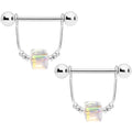 14G 5/8 Clear Gem Cube Dangle Nipple Ring Set
