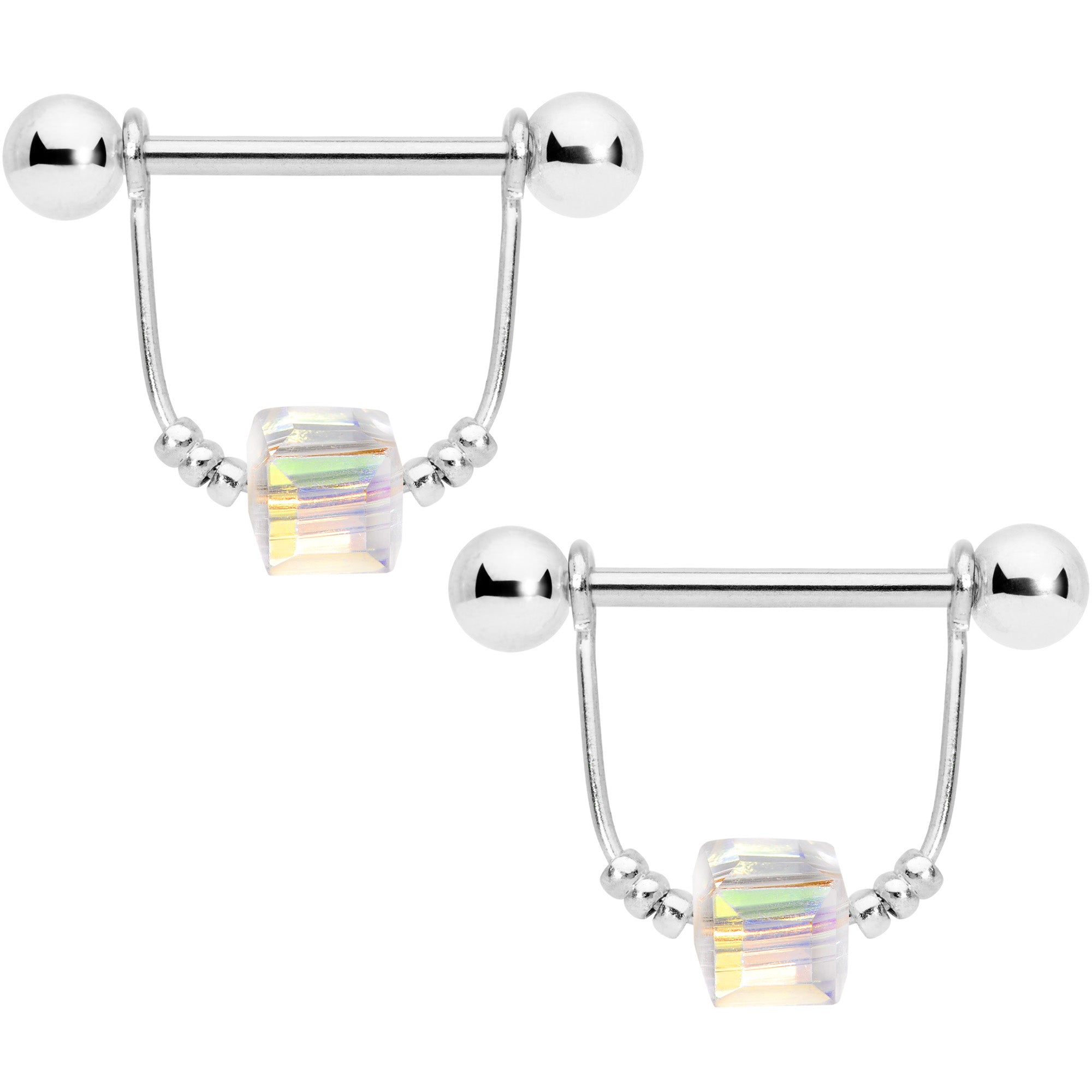 14G 5/8 Clear Gem Cube Dangle Nipple Ring Set