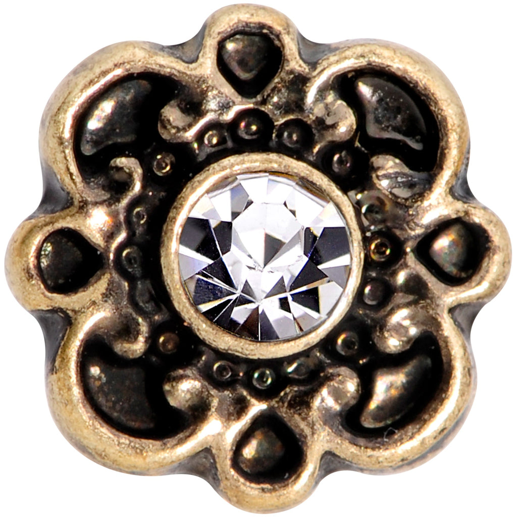 16G 1/4 Clear Gem Gold Tone Flower Emblem Tragus Cartilage Earring