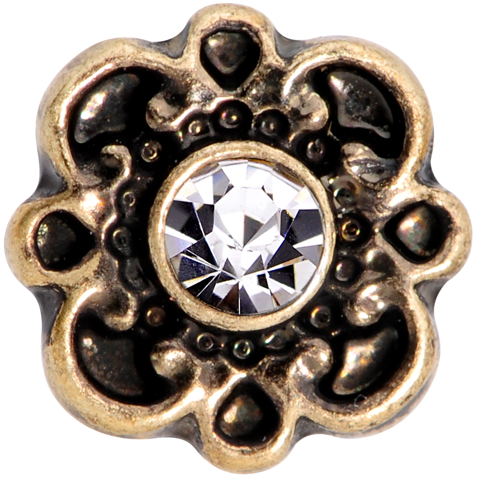 16G 1/4 Clear Gem Gold Tone Flower Emblem Tragus Cartilage Earring