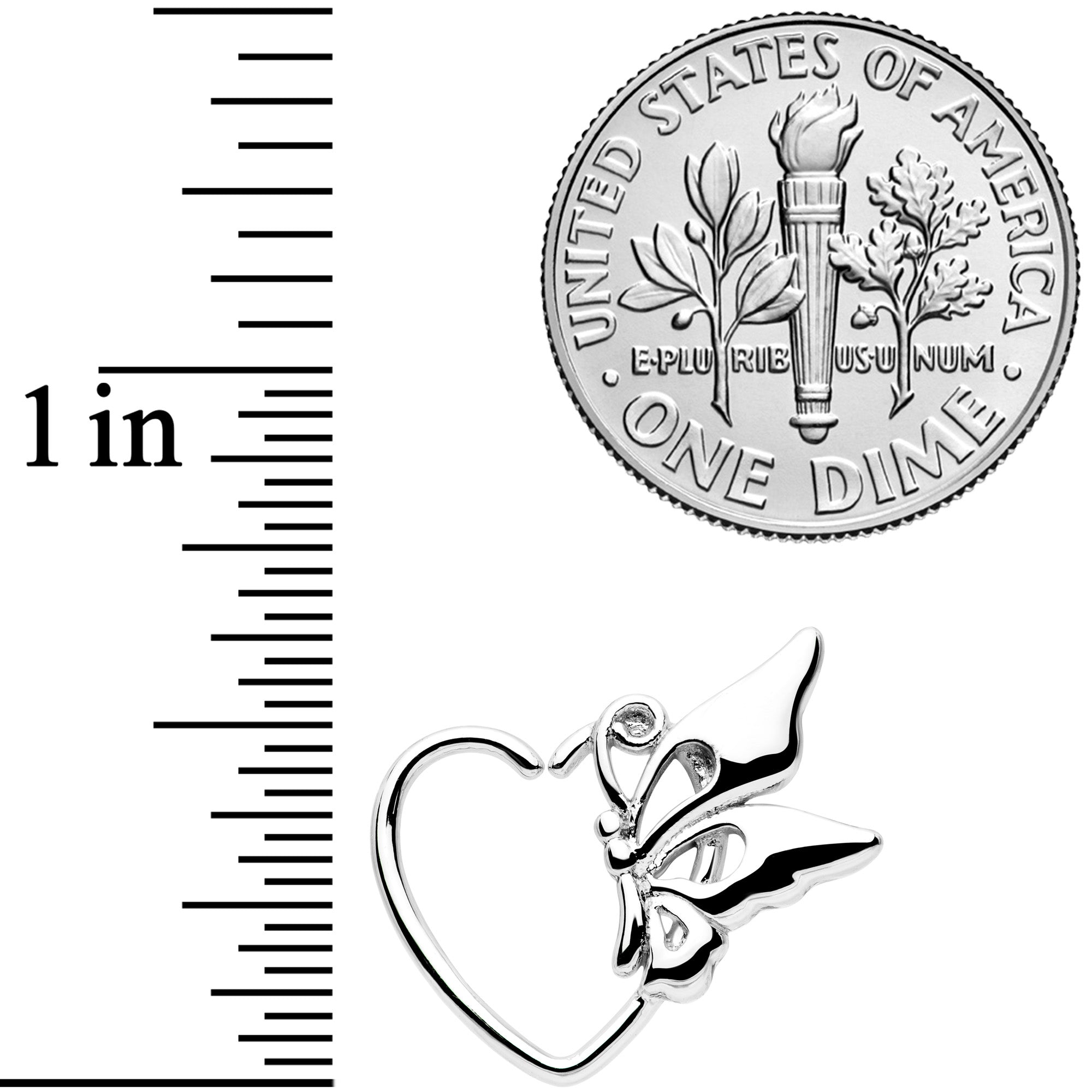 18G 3/8 Butterfly Heart Left Ear Closure Ring