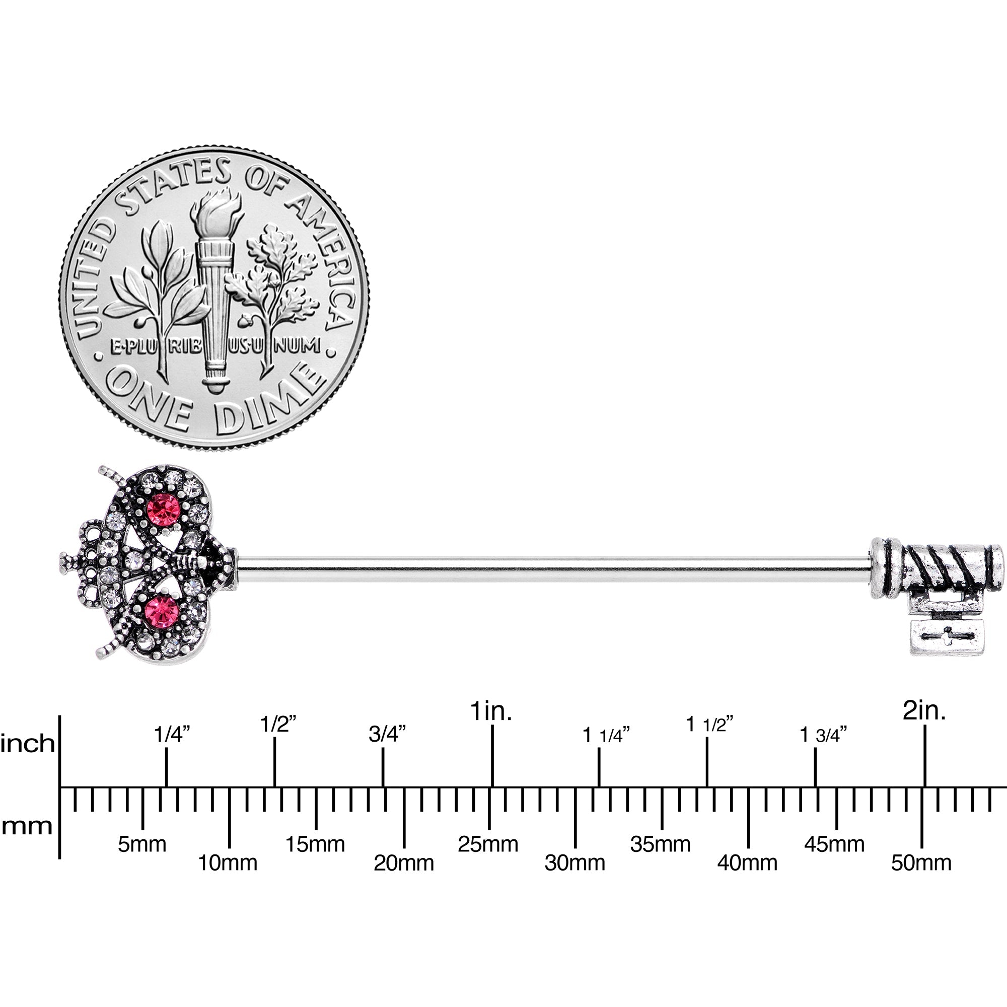 14G Pink Clear Gem Royal Owl Key Industrial Barbell 38mm