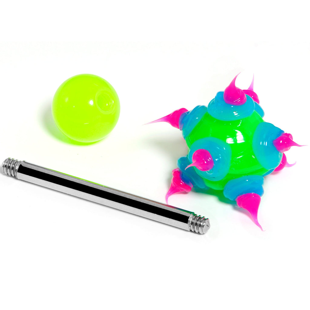 Green Pink Neon Silicone Spike Barbell Tongue Ring