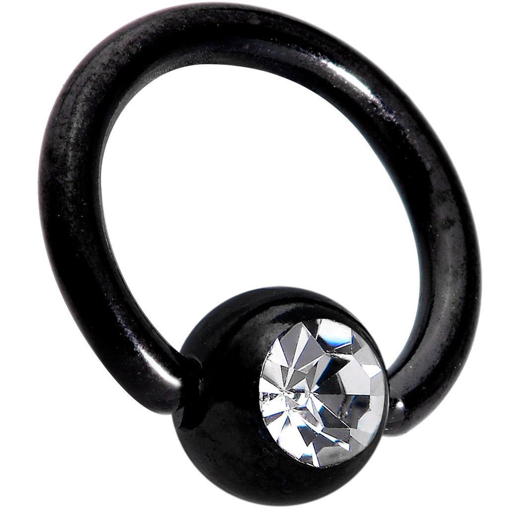 16G 1/4 Clear Gem Black BCR Captive Ring