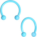 16G 3/8 Light Blue Glow in the Dark Horseshoe Curved Barbell Set