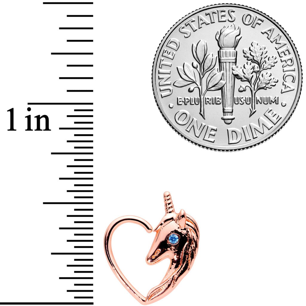 16G 5/16 Blue Gem Rose Gold Tone Unicorn Left Heart Closure Ring