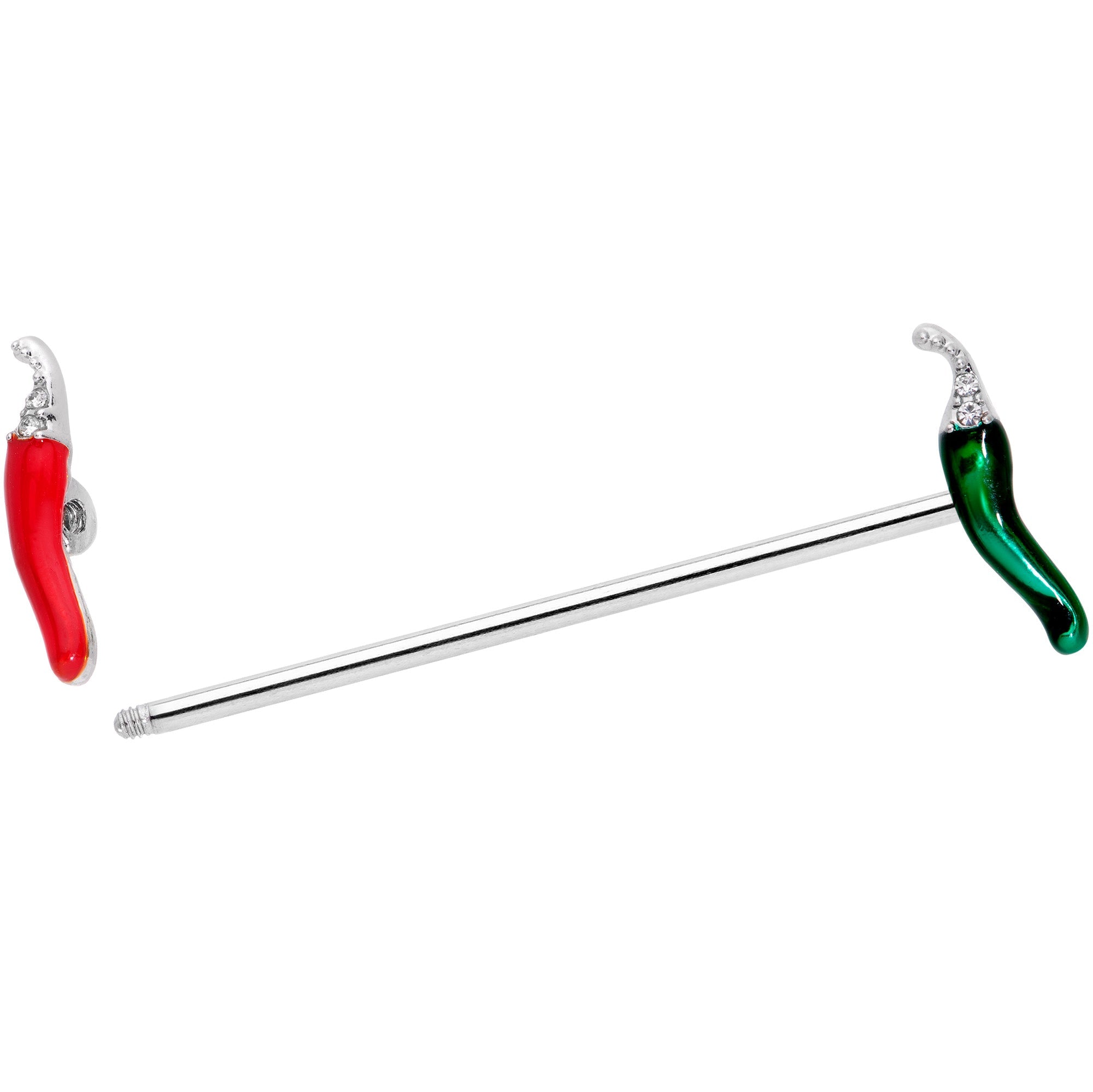14G Clear Gem Red Green Pepper Industrial Barbell 38mm