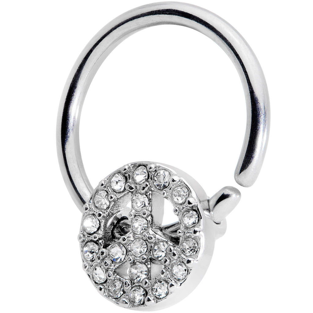 16G 3/8 Clear Gem Retro Peace Sign Closure Ring