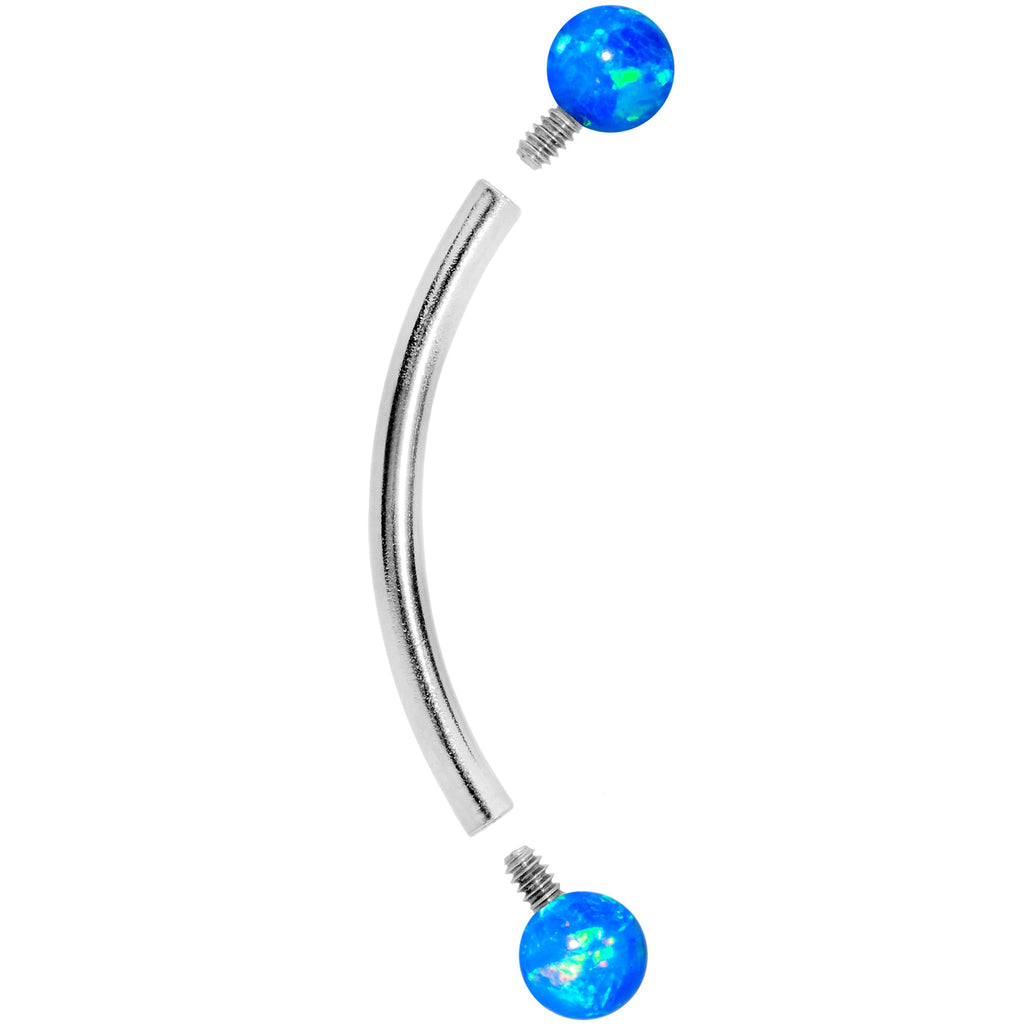 16G 9/16 3mm Blue Synthetic Opal Curved Barbell