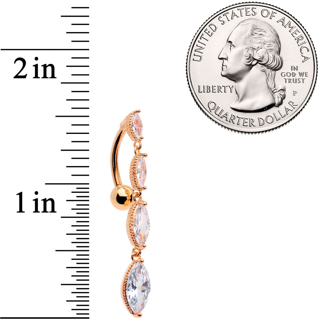 Clear CZ Gem Rose Gold Tone Waterfall Dangle Top Mount Belly Ring