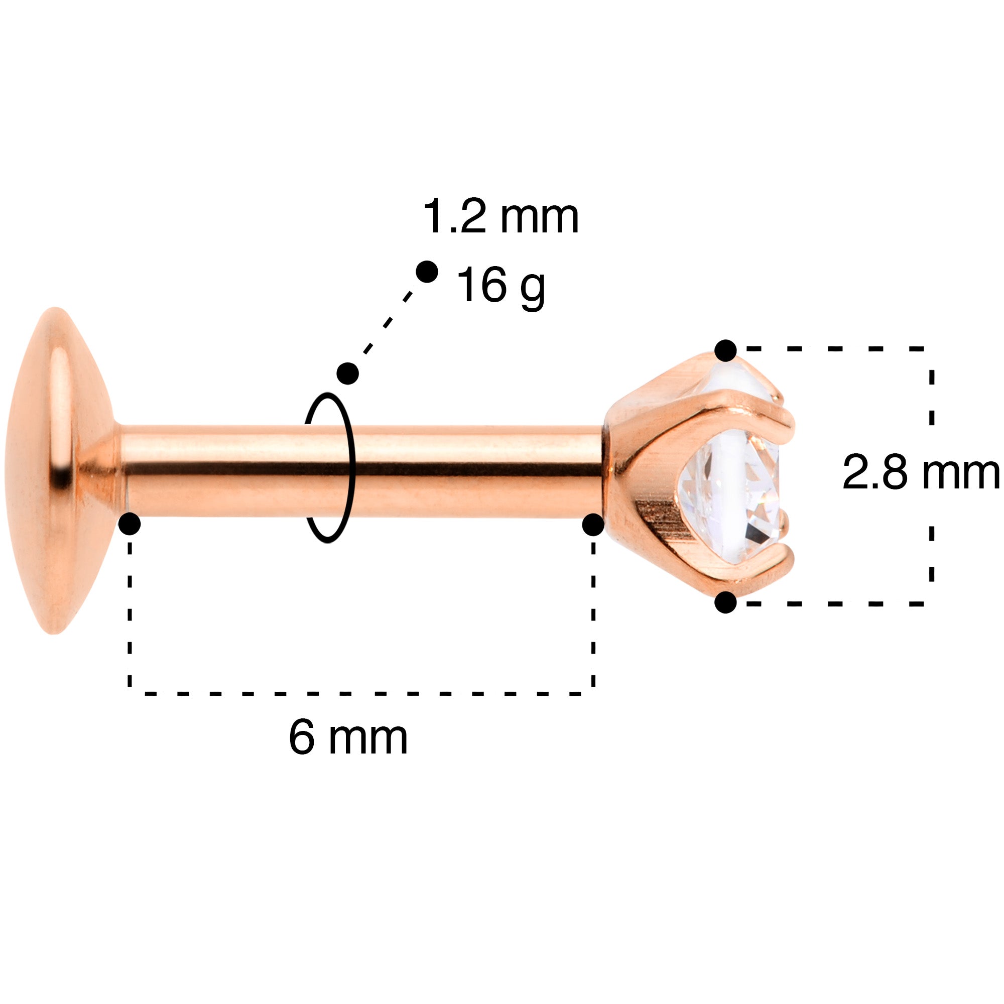 16G 1/4 3mm CZ Rosy G23 Titanium Internally Threaded Labret