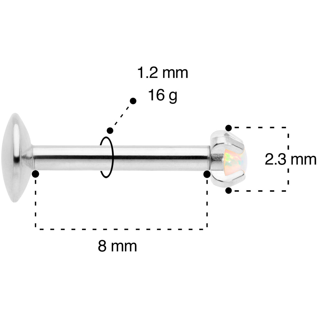 16G 5/16 2mm White Syn Opal G23 Titanium Internal Thread Labret