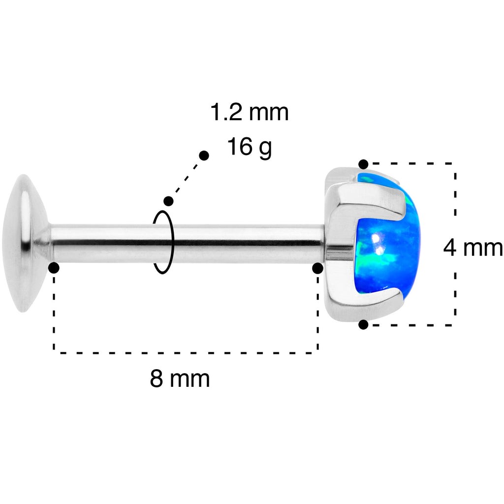16G 5/16 4mm Blue Syn Opal G23 Titanium Internal Thread Labret