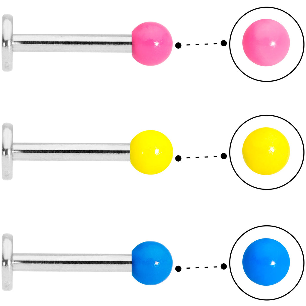 16G 5/16 Blue Pink Yellow Glow Ball Labret Set of 3