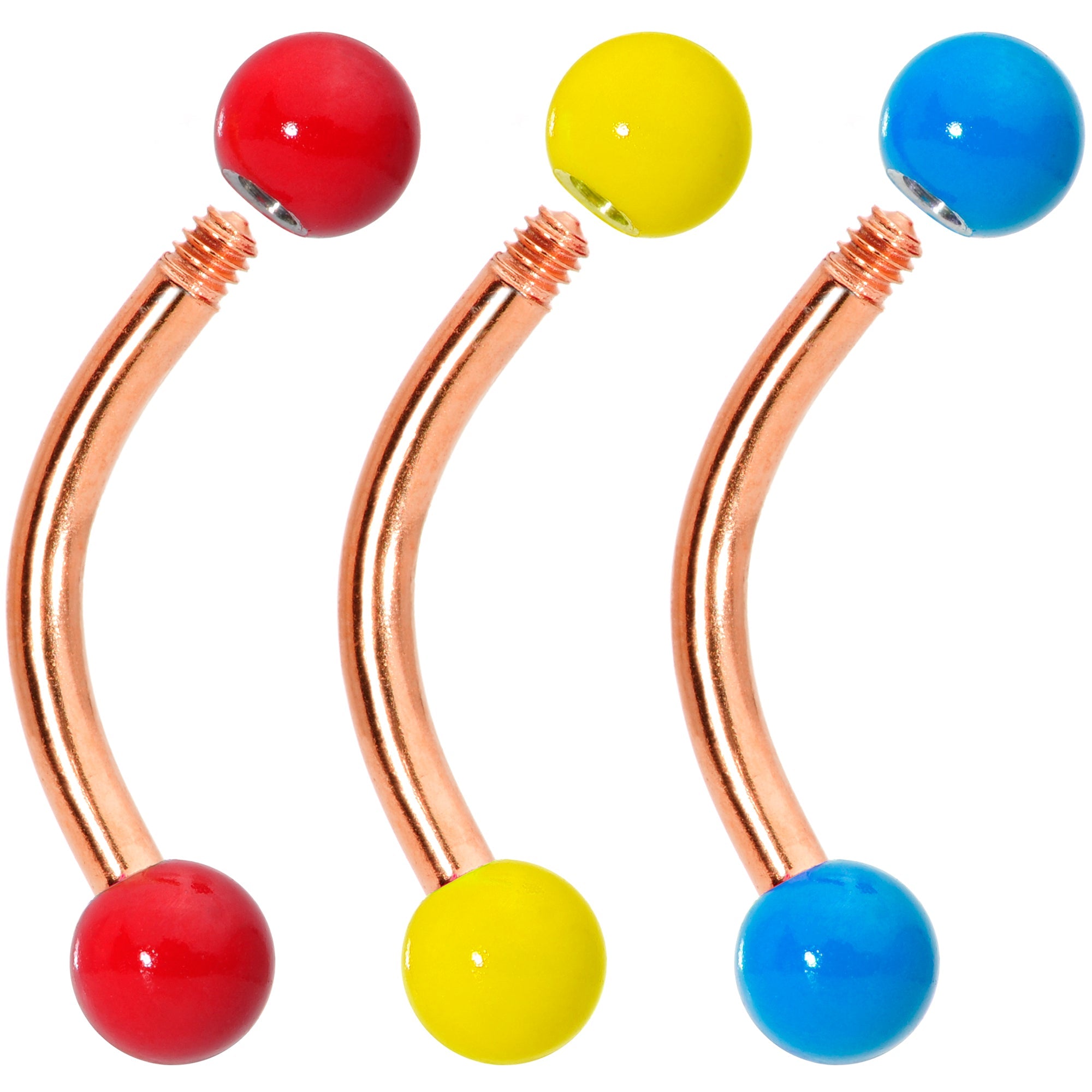 16G 5/16 Red Yellow Glow Rose Gold Tone Curved Barbell Set of 3