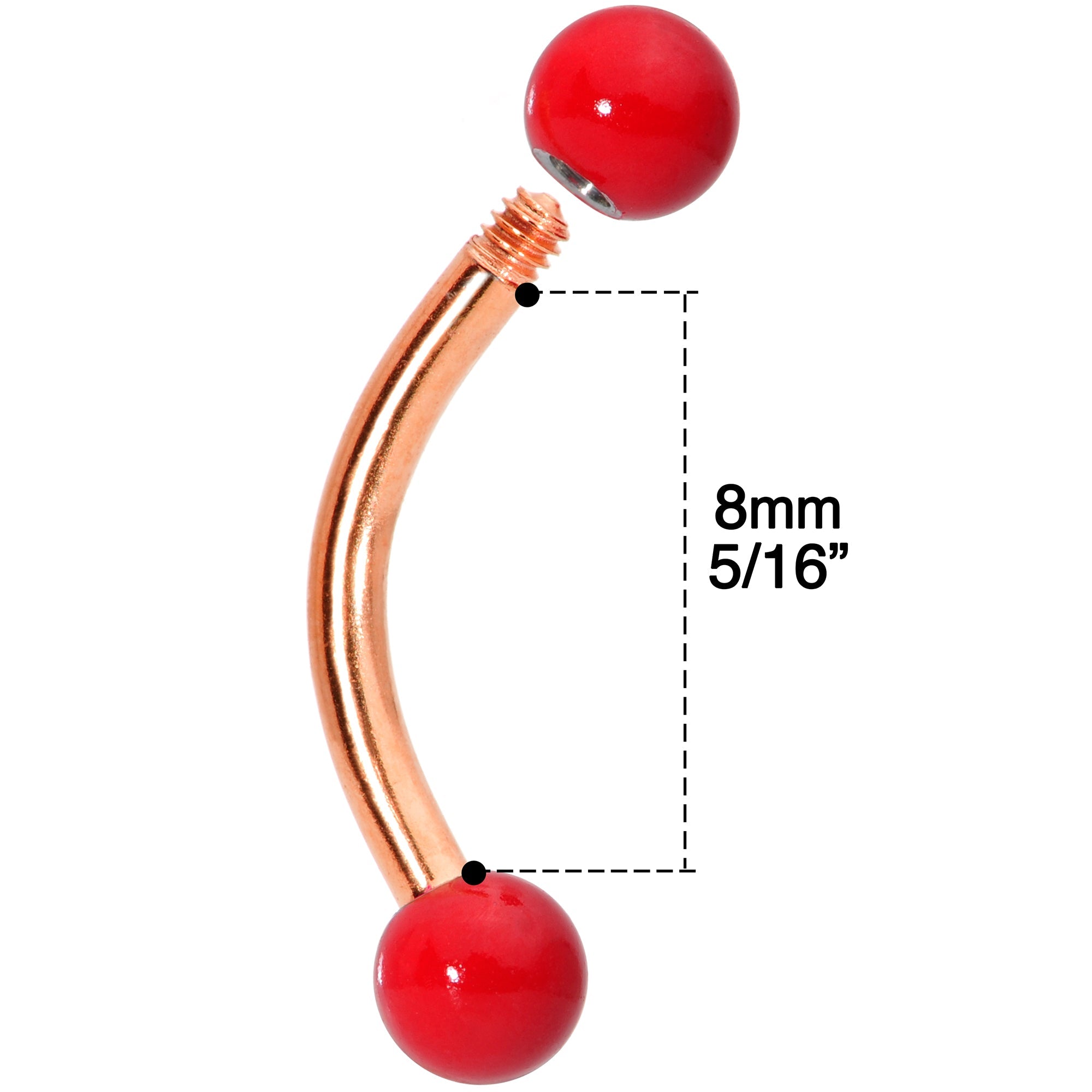 16G 5/16 Red Yellow Glow Rose Gold Tone Curved Barbell Set of 3
