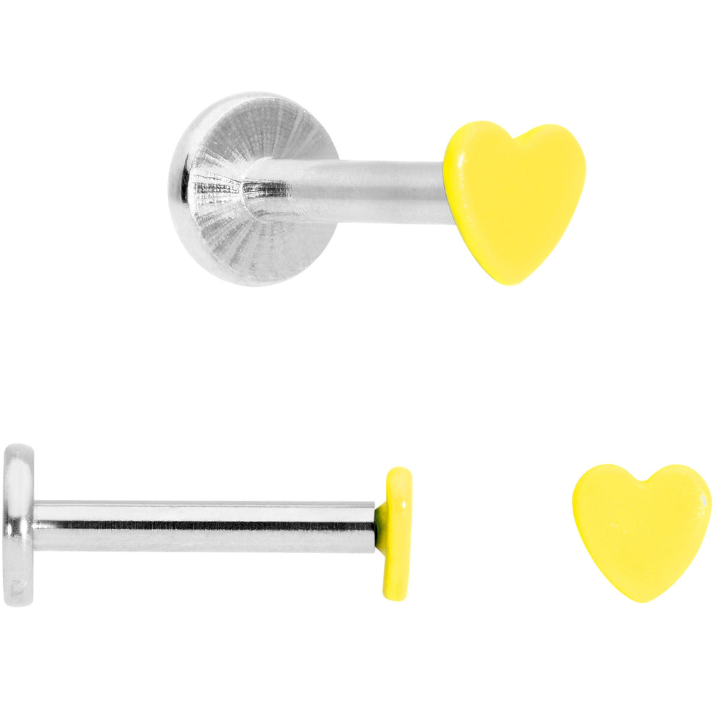 16G 5/16 Blue Pink Yellow Glow Heart Labret Set of 3
