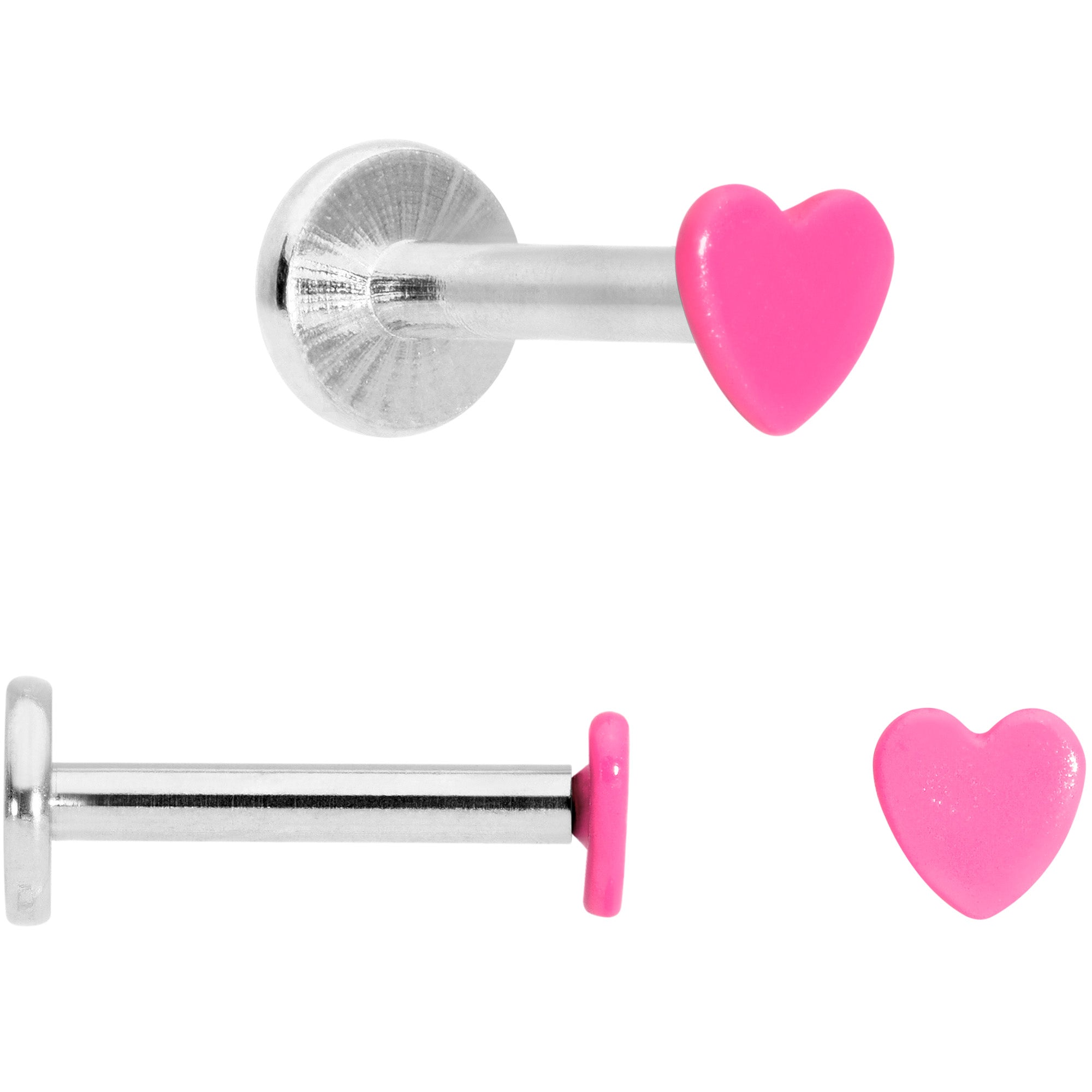 16G 5/16 Blue Pink Yellow Glow Heart Labret Set of 3