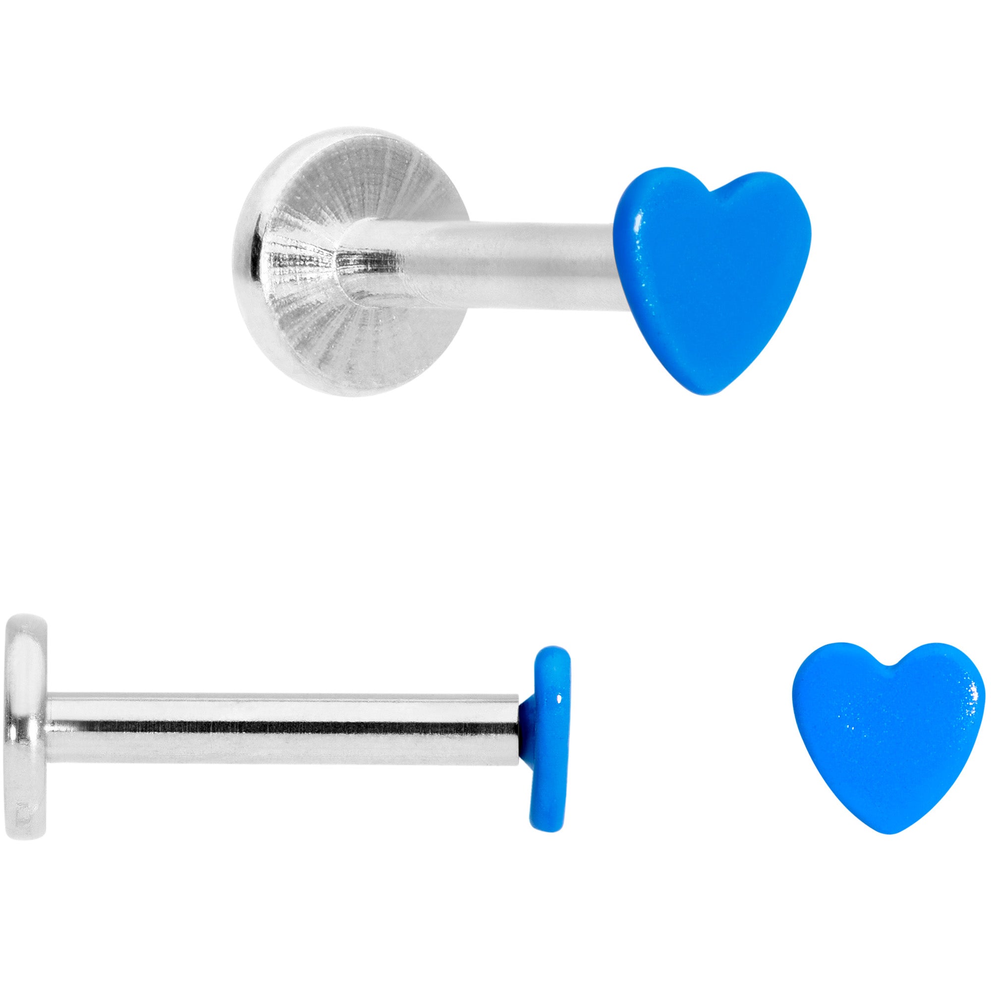 16G 5/16 Blue Pink Yellow Glow Heart Labret Set of 3