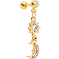 16G 1/4  Aurora Gem Gold Tone Moon Dangle Cartilage Tragus