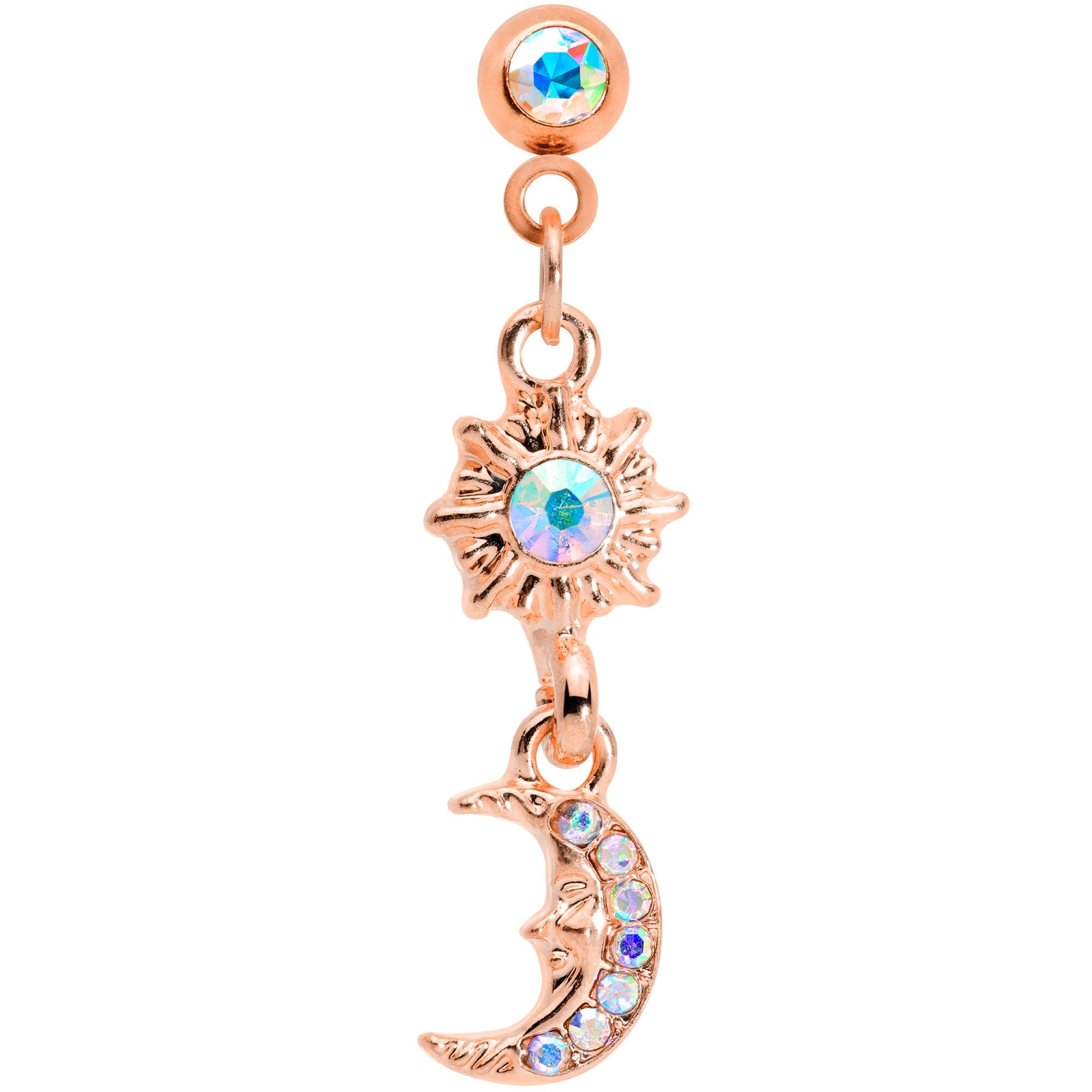 16G 1/4 Aurora Gem Rose Gold Tone Moon Dangle Cartilage Tragus