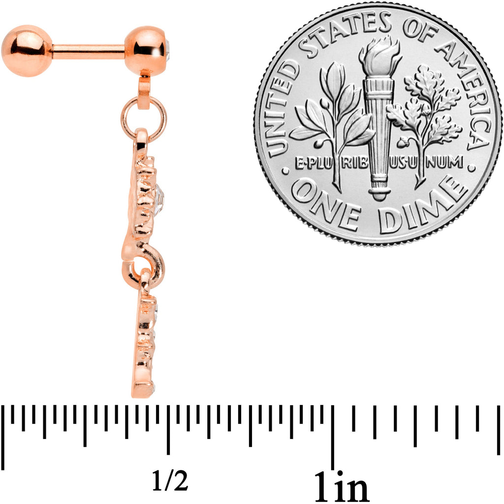 16G 1/4 Clear Gem Rose Gold Tone Moon Dangle Cartilage Tragus
