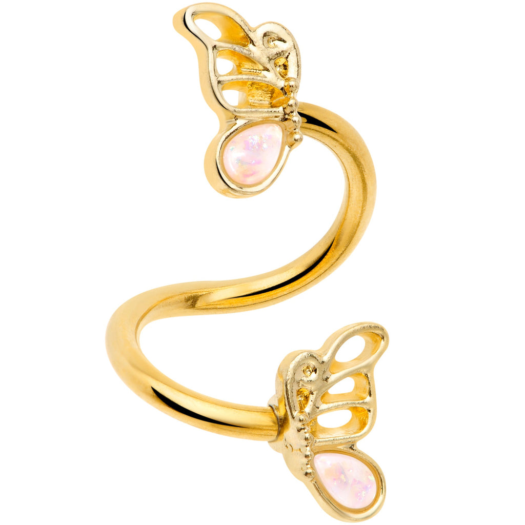 White Faux Opal Gold Tone Butterfly Spiral Twister Belly Ring