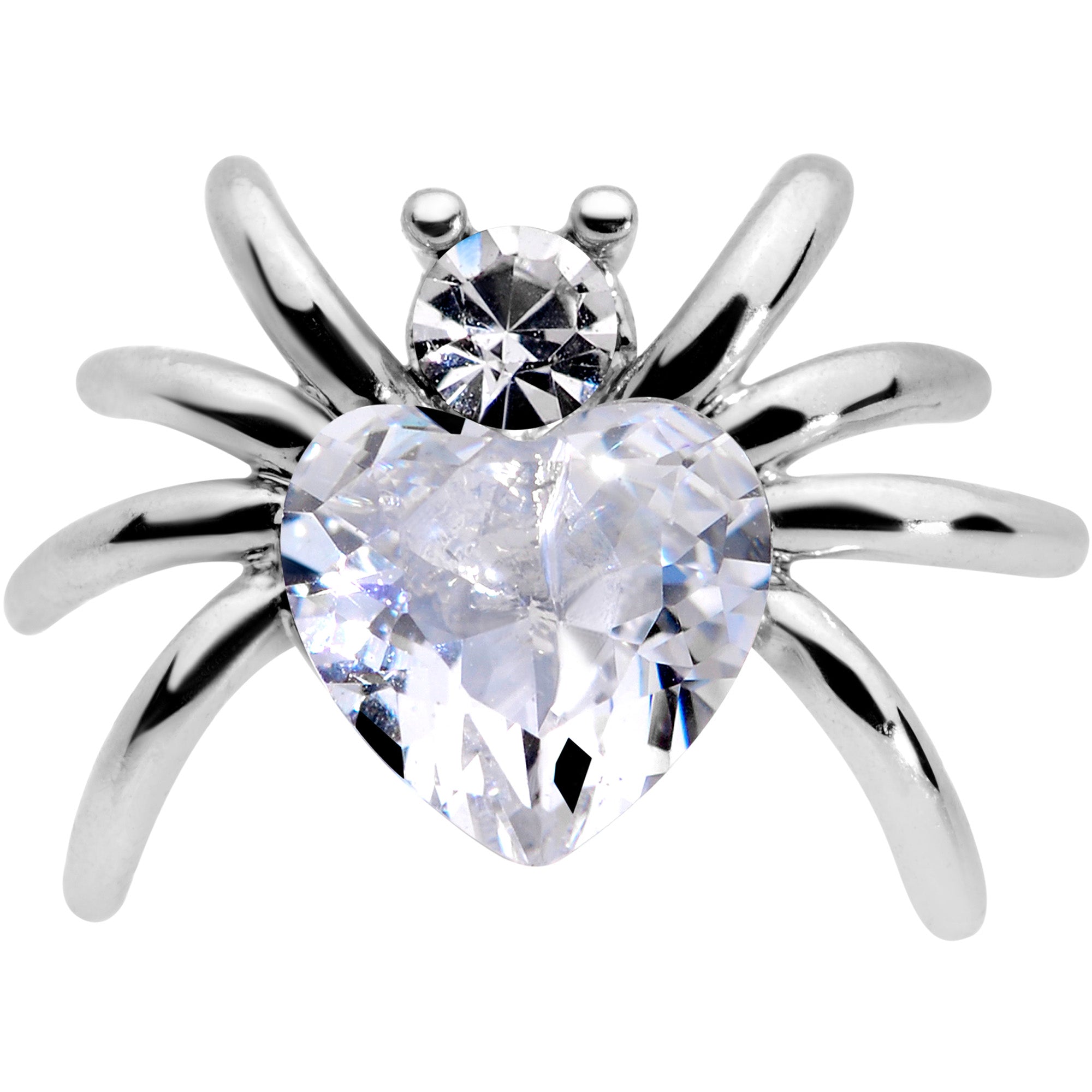 16G 1/4 Clear Gem Heart Spider Cartilage Tragus