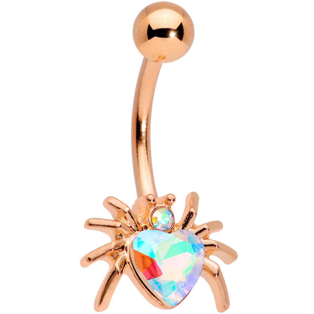 Aurora Gem Rose Gold Tone Sexy Heart Spider Belly Ring
