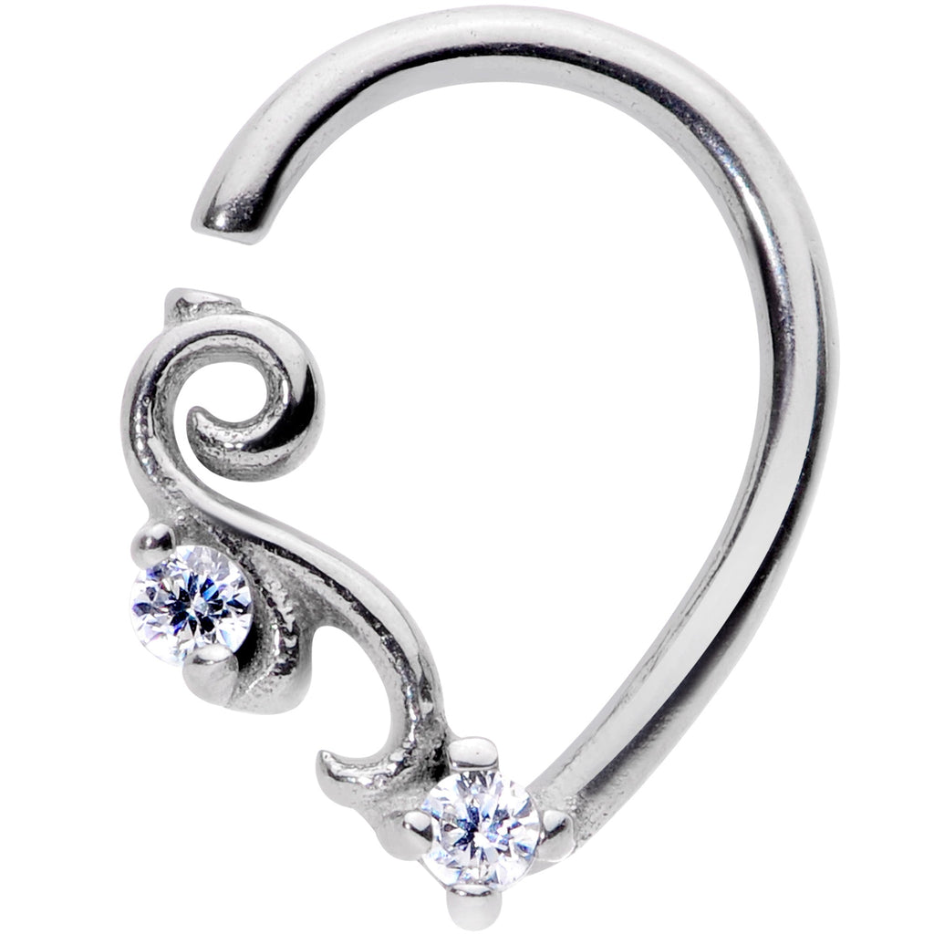 16G 5/16 Clear CZ Gem Half Heart Right Ear Closure Ring