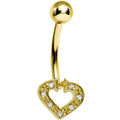 16G Solid 14K Yellow Gold Genuine DIAMOND Paved HOLLOW HEART Belly Ring