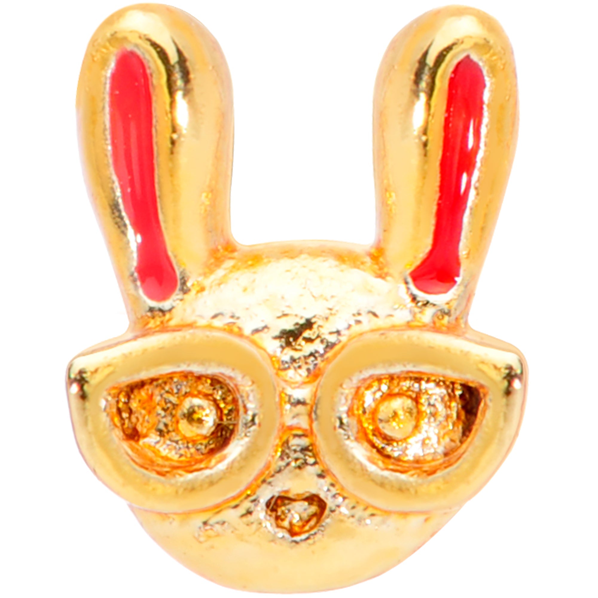 22G 5/16 Pink Gold Tone Nerdy Easter Bunny L Shaped Nose Ring