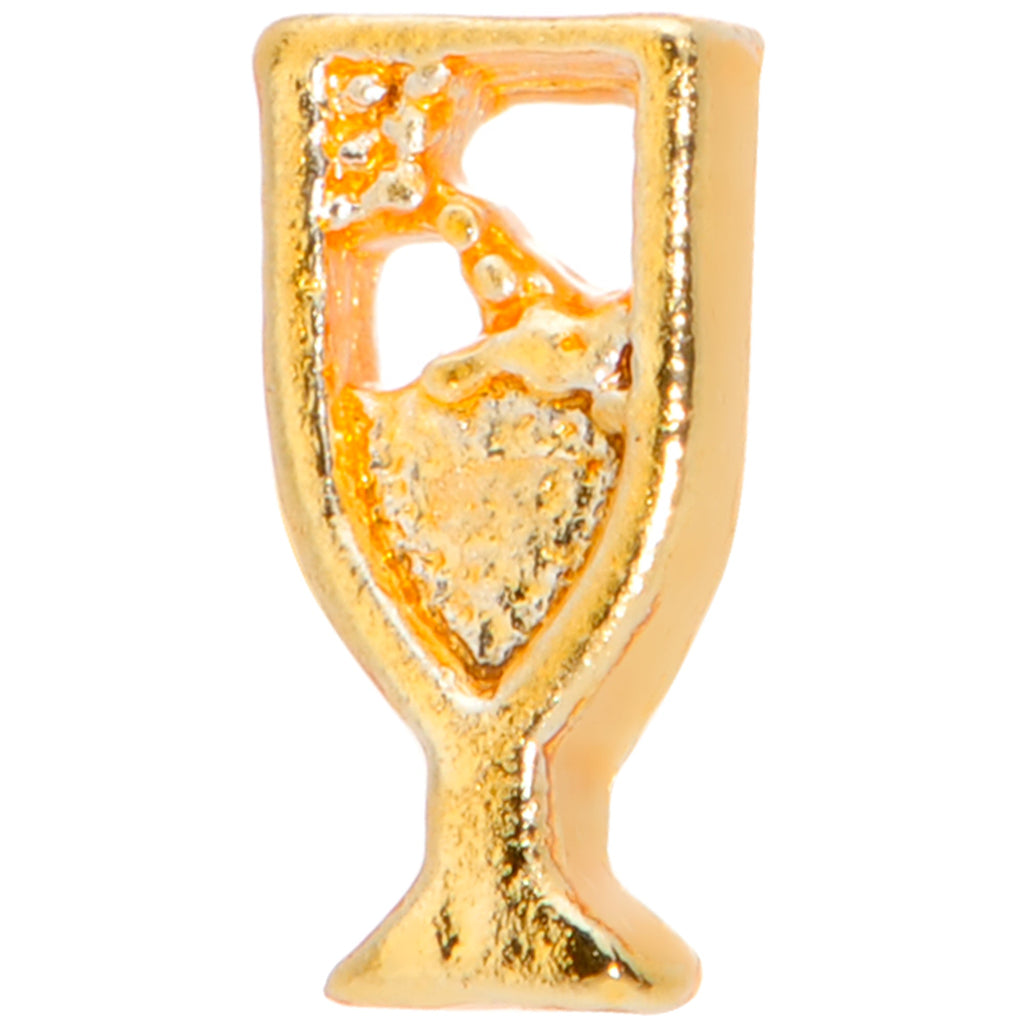 22G 5/16 Gold Tone Glass of Champagne L Shaped Nose Ring
