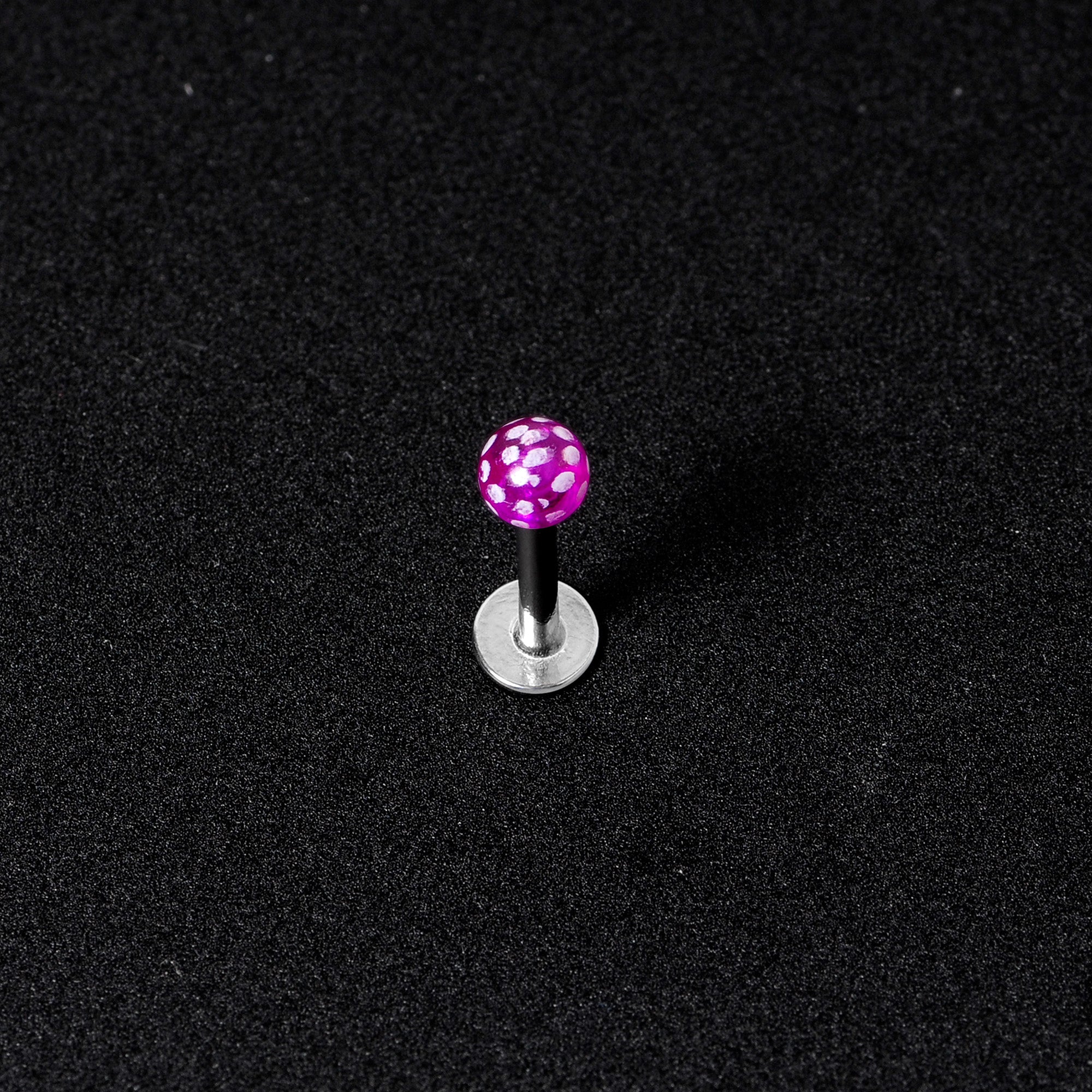 16G 1/4 Purple Polka Dot UV Reactive Acrylic Ball Labret Tragus