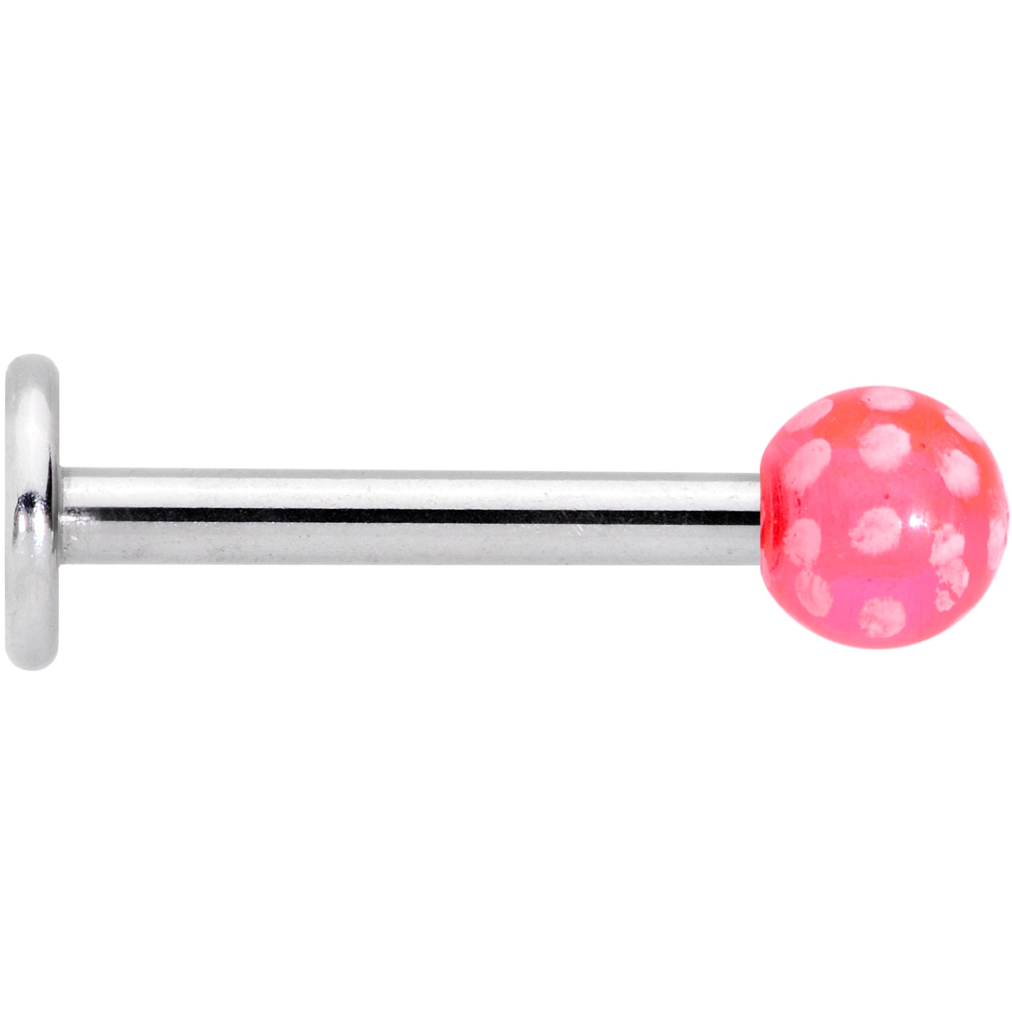 16G 1/4 Pink Polka Dot UV Reactive Acrylic Ball Labret Tragus