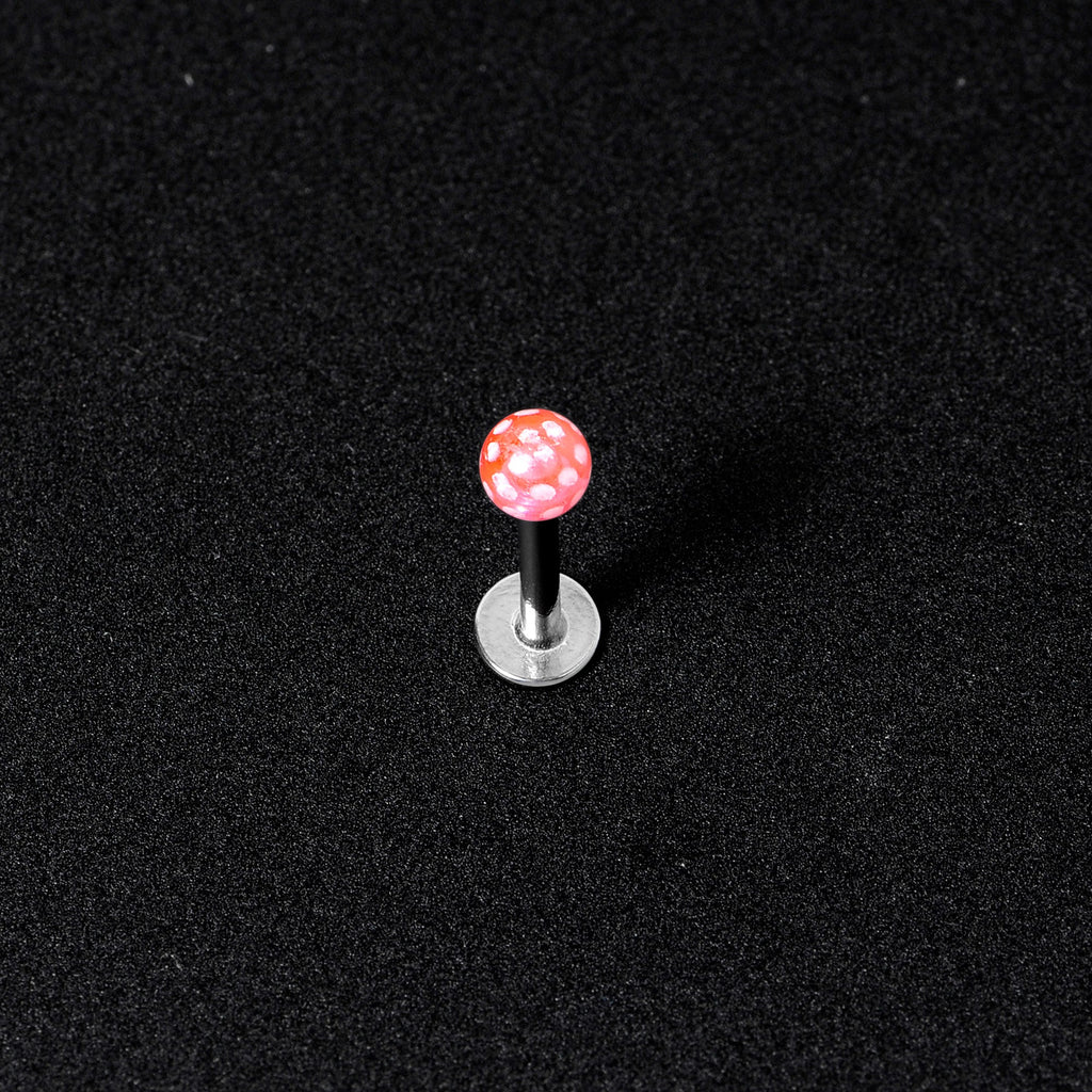 16G 1/4 Pink Polka Dot UV Reactive Acrylic Ball Labret Tragus
