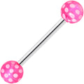 Pink White Polka Dot UV Reactive Ball Barbell Tongue Ring