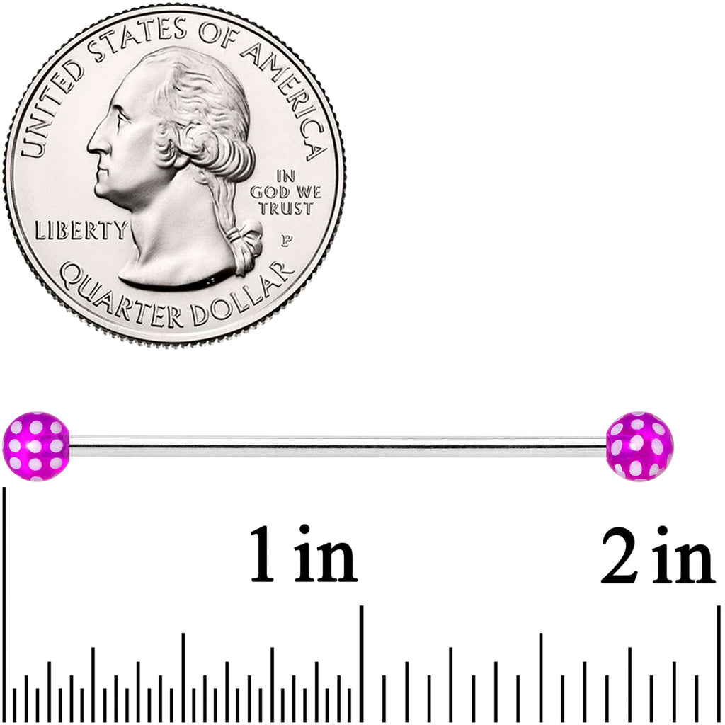 14G Purple White Polka Dot UV Industrial Barbell 38mm
